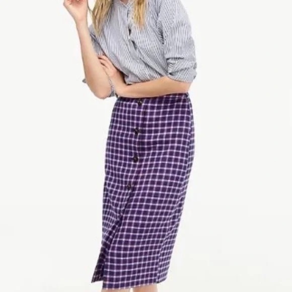 J. Crew Petite Button Front Pencil Skirt in Plaid, P6 - Picture 1 of 3